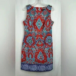 R&K Women Sheath Floral Multicolor Sleeveless
Knee Length Dress NoStretch Size 8